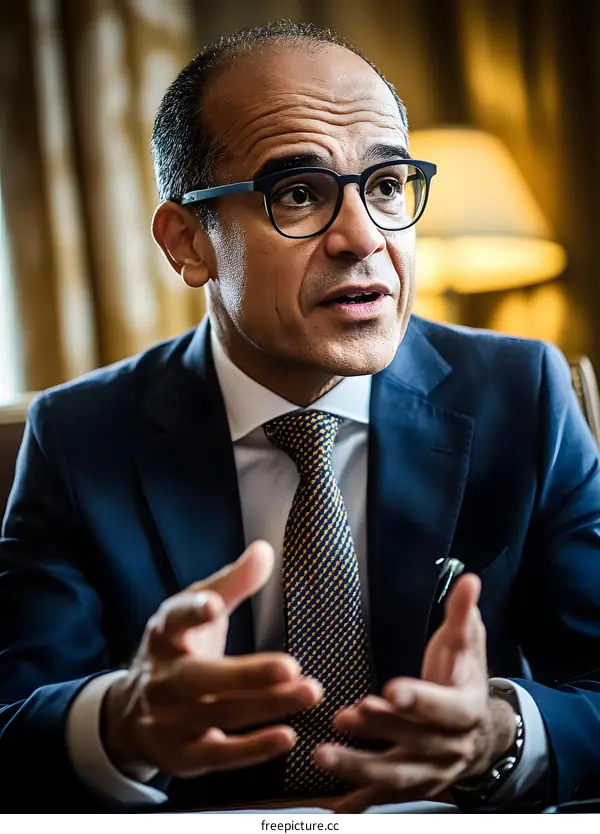 Portrait of Businessman Wearing Glasses and Suit in Indoor Setting