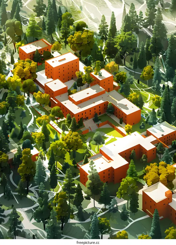 An aerial view of a university campus