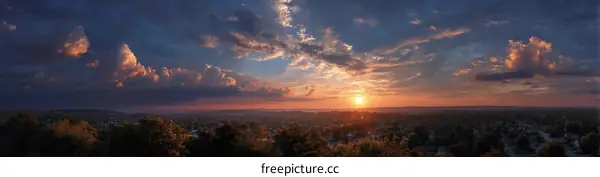 Sunset Panorama Over Suburban Landscape