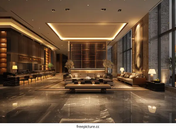 Luxury Hotel Lobby Interior Design Illustration