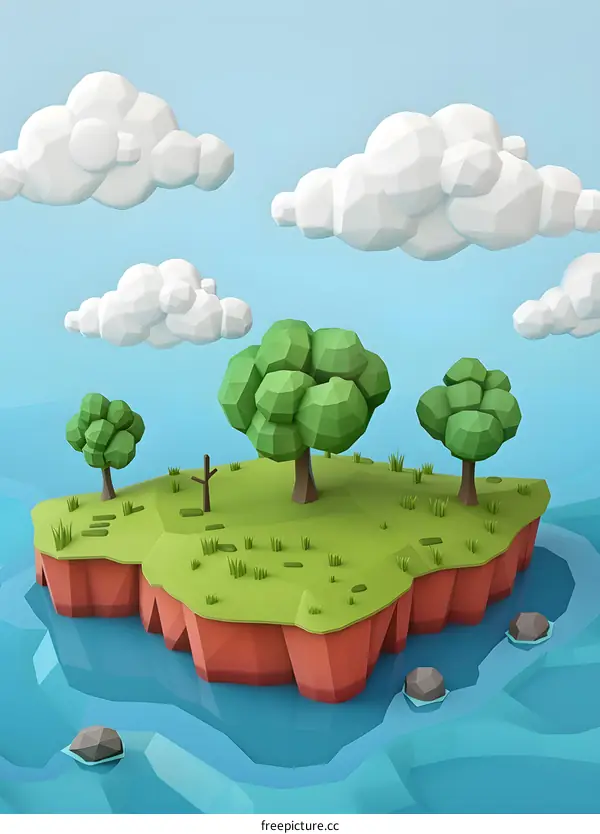 Low Poly Illustration of a Small Island in the Ocean