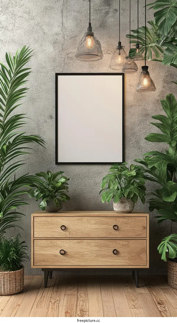 Modern Rustic Living Room Mockup with Blank Frame