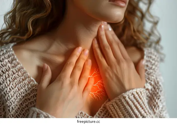 A woman is holding her chest in pain