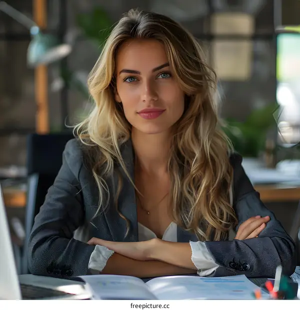 Portrait of a beautiful young businesswoman sitting at her desk and looking at the camera