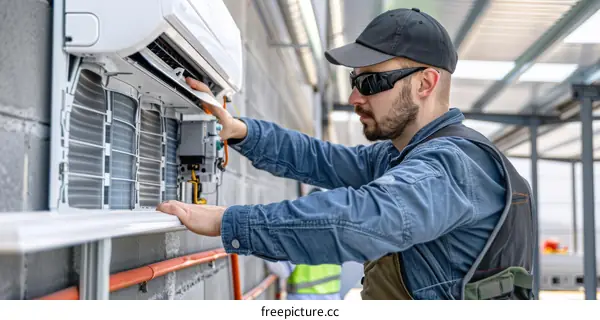 technician installing air conditioner