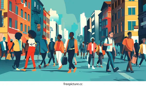 City Life Illustration with Diverse People Walking