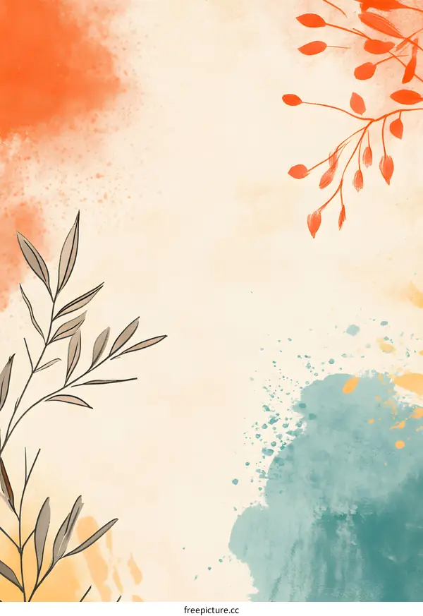 Abstract Watercolor Background with Branches and Leaves