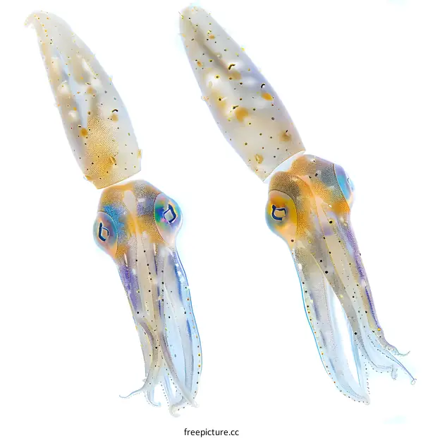Two squids isolated on white background