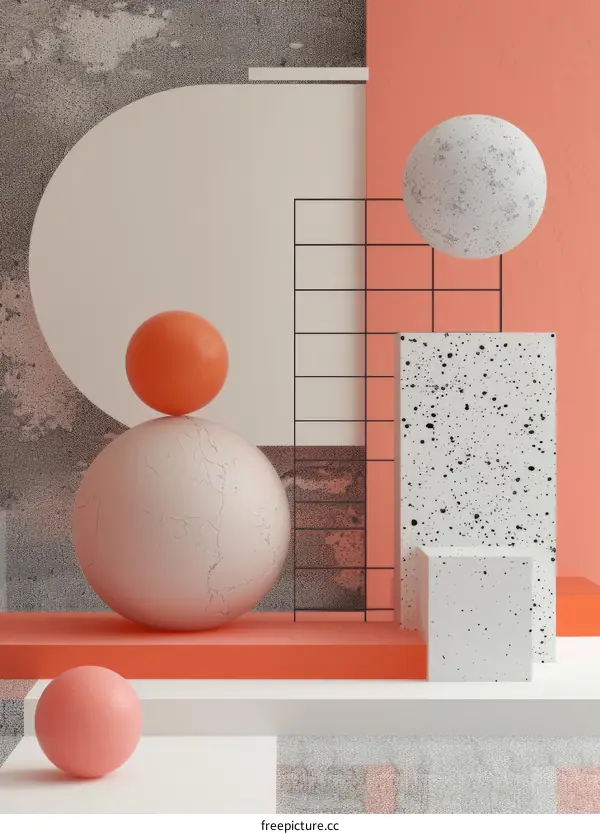 Abstract Geometric Shapes in Pink and White