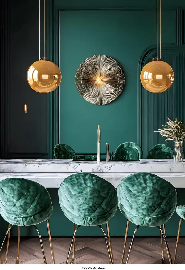 Green and Gold Kitchen Interior Design