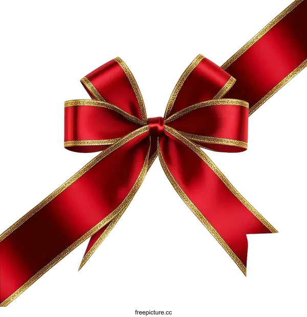 [Transparent Background PNG]Red Ribbon Bow with Gold Trimmed Edges
