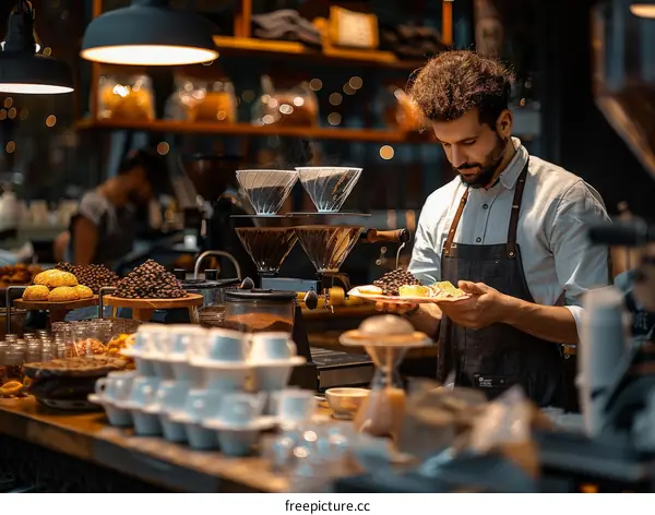 Barista preparing coffee in a coffee shop