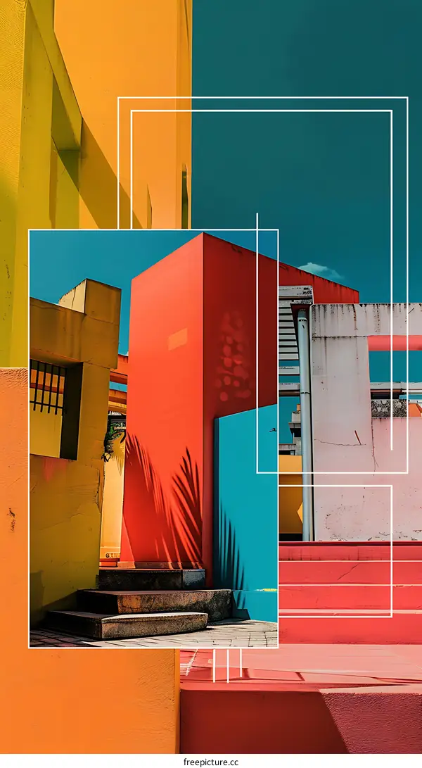 Colorful Architecture Design of Buildings with Stairs in a Sunny Day