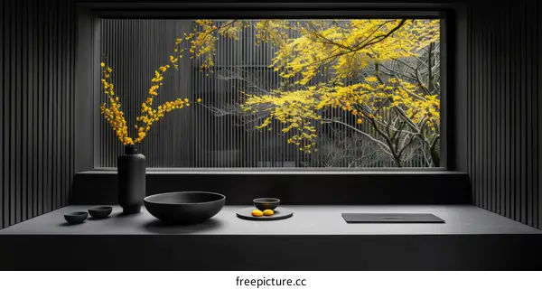 Modern Black Kitchen With Yellow Accents