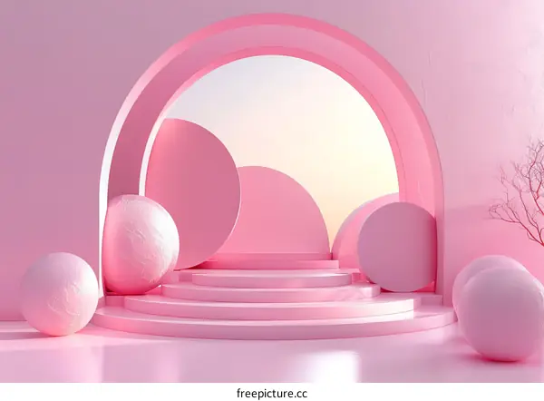 Pink Abstract Background with Podium and Spheres for Product Display