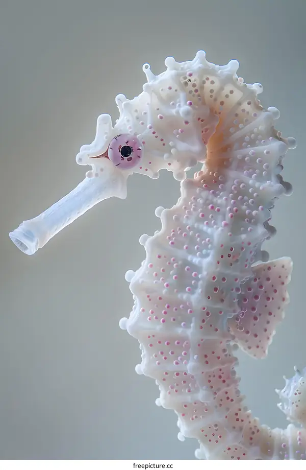 Close-up of a pink and white seahorse