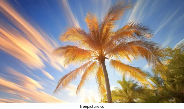 Golden Palm Tree Against a Sunrise Sky