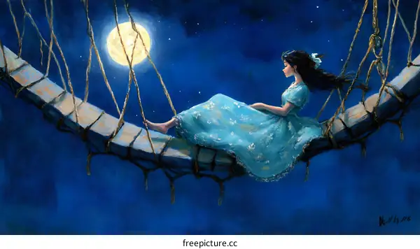 Woman Sitting on a Swing in the Night Sky