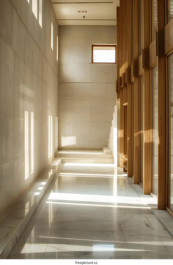Modern Minimalist Concrete And Wood Interior Design Corridor