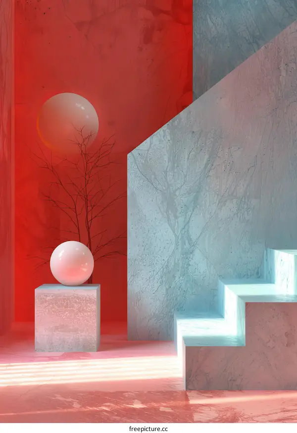 Geometric Space Stairs: Red and Blue