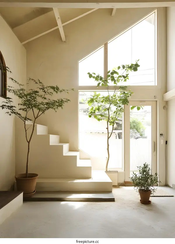 Minimalist Interior Design With Staircase and Large Windows