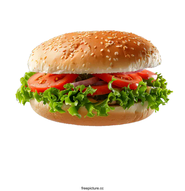 [Transparent Background PNG]Fresh Veggie Burger on White Background