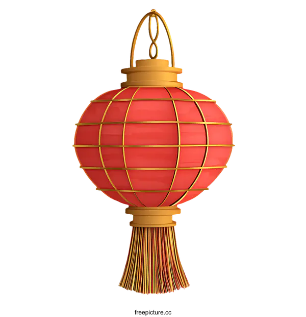 [Transparent Background PNG]3D Chinese Red Lantern with Golden Trim