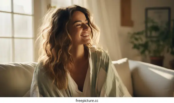 Portrait of a beautiful young woman relaxing at home