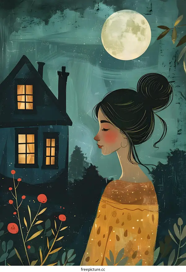 girl looking at the moon