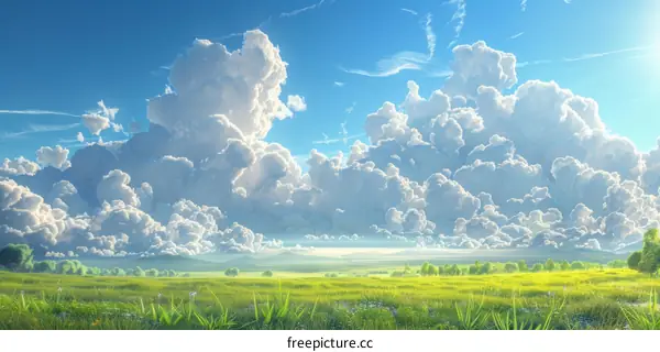 Captivating Prairie Landscape with Azure Skies and Fluffy Clouds