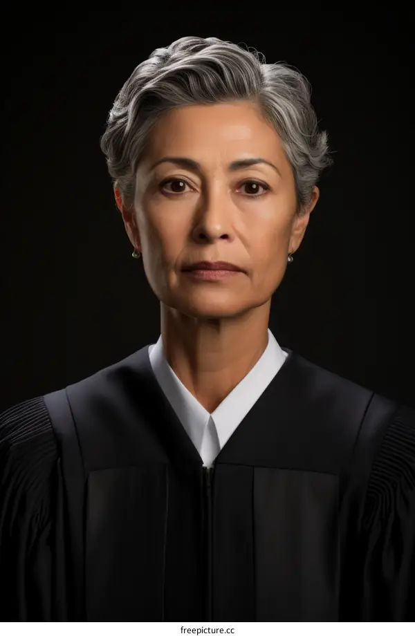 Portrait of a serious looking female judge in her robes