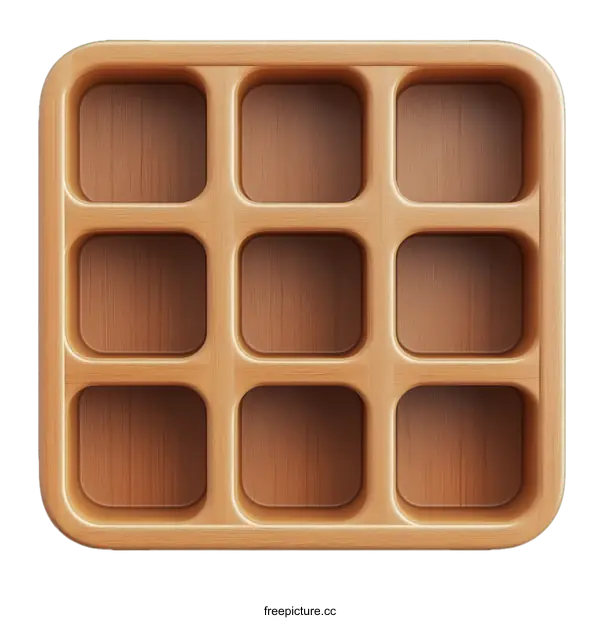 [Transparent Background PNG]Wooden Storage Organizer with Empty Compartments