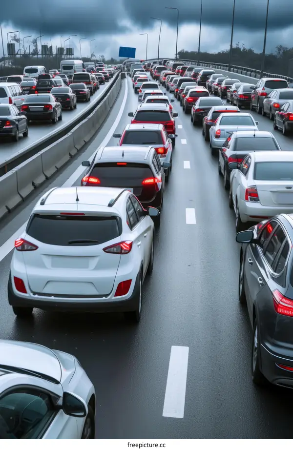 Traffic jam on a highway with cars at a standstill