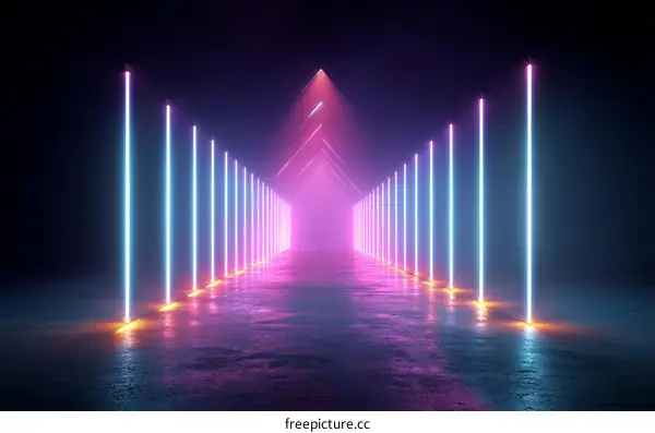 Neon Light Pathway in a Futuristic Space