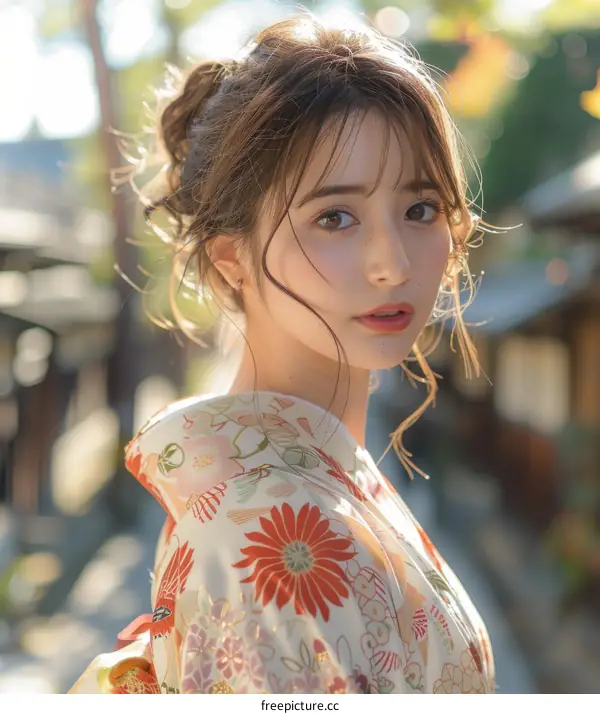 Portrait of a beautiful Asian woman in a kimono