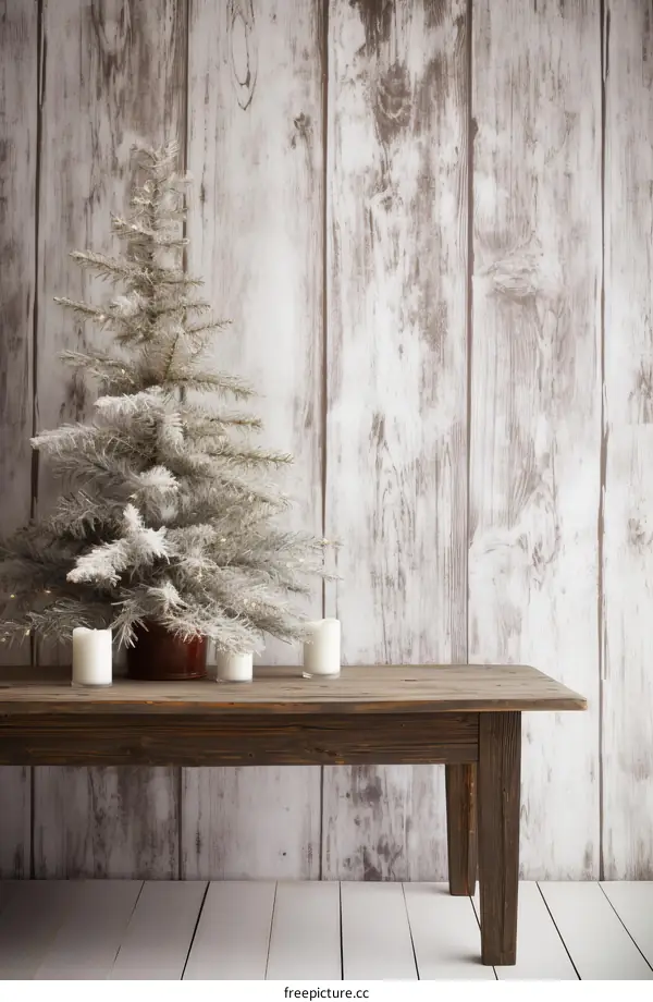 Small Christmas tree on a wooden table