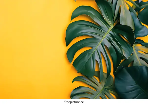 Tropical Leaves on Yellow Background