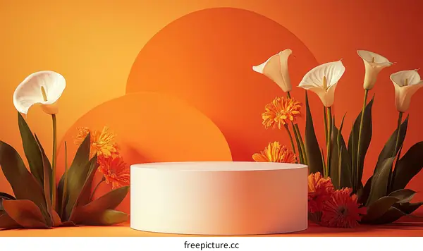 Floral Orange Display Podium Background