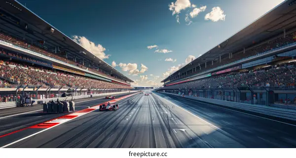 Formula One cars racing on a track with a crowd of spectators in the stands