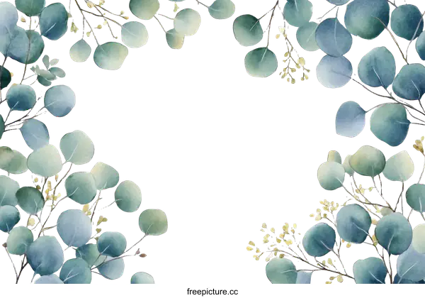 [Transparent Background PNG]Watercolor Eucalyptus Leaves Border Design