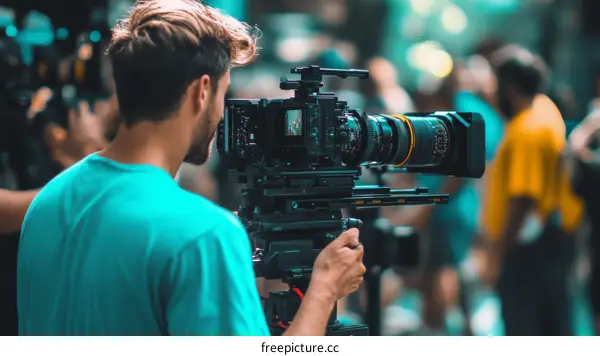 Outdoor Movie Shooting Crew with Professional Camera