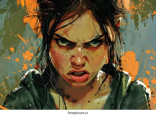 Angry Woman Portrait with Abstract Background