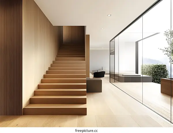 Modern Minimalist Wooden Stairs Interior Design