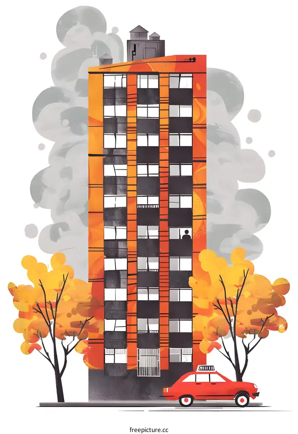 Tall Building with Windows in Autumn