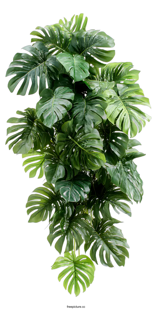 [Transparent Background PNG]Green Tropical Monstera Leaves on White Background