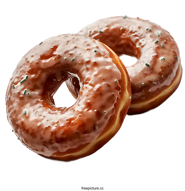 [Transparent Background PNG]Two Glazed Donuts on White Background