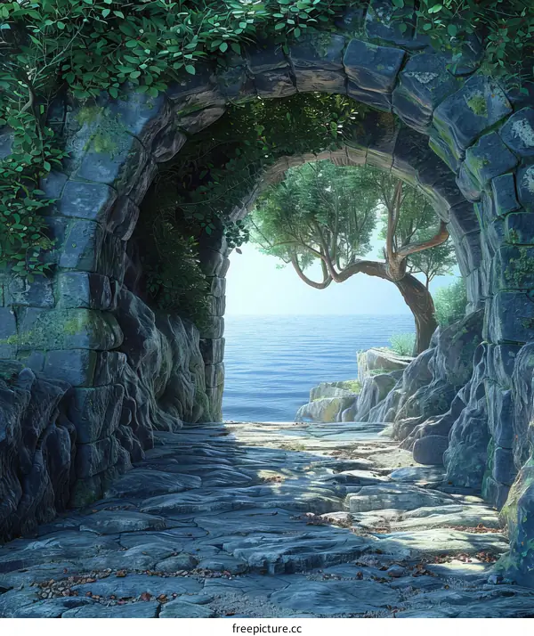 Stone arch leading to an enchanting natural vista
