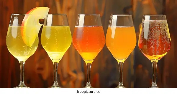 Five Different Flavored Alcoholic Drinks In Glass