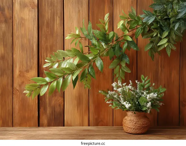 Wooden Wall Decor with Plants and Vase