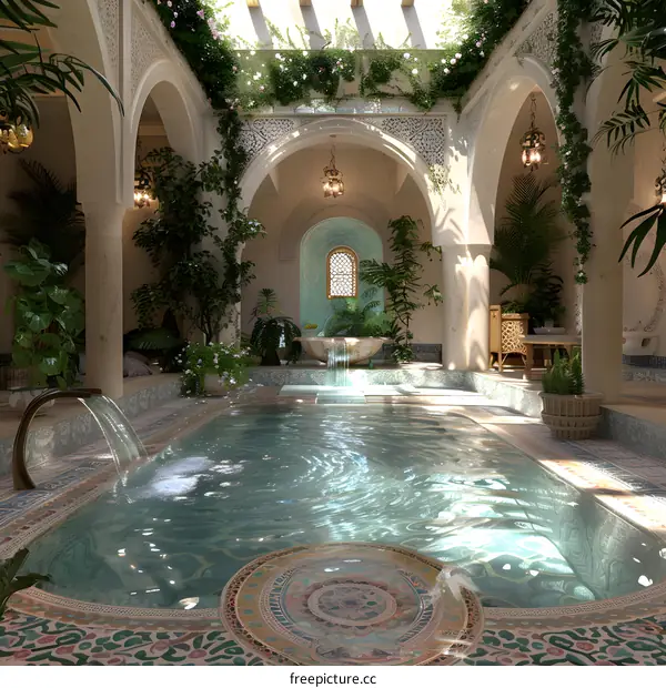 Indoor swimming pool with Moroccan style